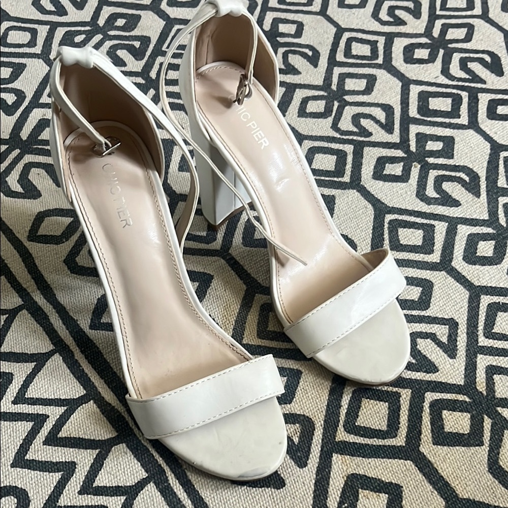 Chic White Block Heel Sandals